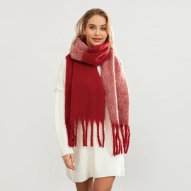 Yoawdats Women Winter Warm Scarf Elegant Contrast Color Tasseled Shawl Wrap Long Stoles Oversized Soft Scarves Fall Gifts