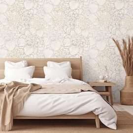 VEELIKE Boho Sketch Peony Peel and Stick Wallpaper Vintage Floral Wallpaper for Bedroom Bathroom 17.7''x118'' Removable Peony Wall Paper Floral Contact Paper for Cabinets Drawers Shelves Accent Wall