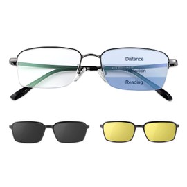 MIRYEA Progressive Multifocal Reading Glasses Men Women Blue Light Blocking Multifocus Computer Eyewear Anti Glare UV400 Protection Sun Readers with 2 Magnet Polarized Sunglasses Clip 2 in 1 Shdes