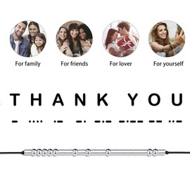 Gleamart Morse Code Bracelets Sterling Silver Beads Silk Cord Bangles Thank You