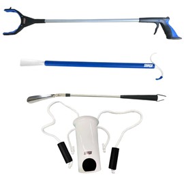Long Shoe Horn, Grabber Reacher Tool, Sock Aid Device, and Sock Puller Aid Bundle by Shagu. Helpful Compression Sock Aid Device, Sock Puller Aid Easy On and Off, Long Shoehorn, and Trash Grabber Tool.
