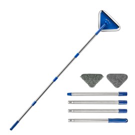 Bryquelin Wall Cleaner Mop with 63" Long Handle, 2 in 1 Window Squeegee and Wall Cleaner Mop, Ceiling Cleaning Cleaner,Car Window Squeegee with 2 Pads for Painted Walls,Glass,Shower,Outdoor High Window