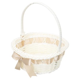 STOBOK Wedding Flower Girl Basket,Wicker Rattan Flower Girl Basket for Wedding Handwoven Small Flower Basket with Handle for Home Wedding Decorations, Photo Props