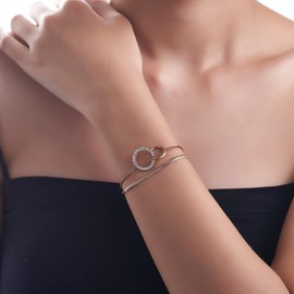 LParkin Layered Bracelet Rose Gold Women's Elegant Bracelet Women's Gold, Stainless Steel Adjustable Bracelet Gifts for Daughter Best Friend Girls Mum (Rose Gold), Stainless Steel