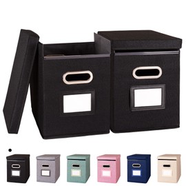 ComfortKeeper 2 Pack Hanging File Folders Organizer with Lid, Letter Size Fabric File Storage Box Collapsible, Portable Office Document Holder with Metal Handle, Smooth PVC Rails, Black