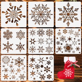 8 Pcs Christmas Snowflake Stencil Template, Reusable Plastic Drawing Painting Stencil Winter Holiday Templates Stencils for Window Glass Wall Door Card Scrapbook Notebook Holiday Xmas Snow Flake