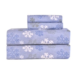 Pointehaven Heavy Weight Printed Flannel 100-Percent Cotton Sheet Set, Snow Flakes, Full