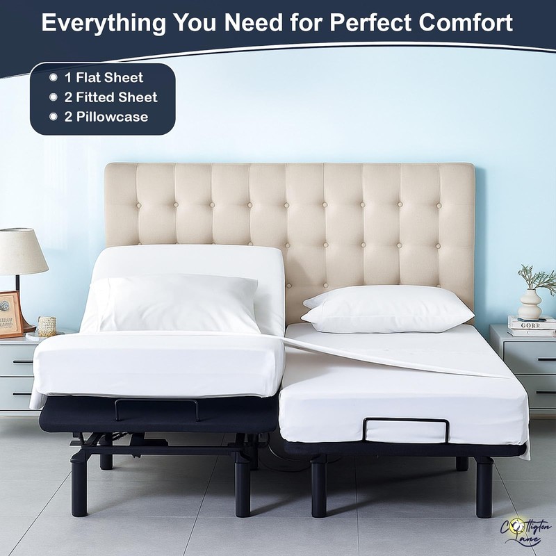 Cottington Lane Split Queen Sheets Sets for Adjustable Bed, Premium