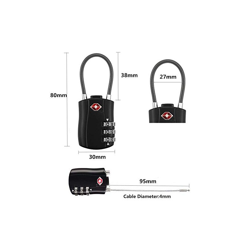 TSA Luggage Locks Pack, Digit Combination Padlockss and Steel Cable