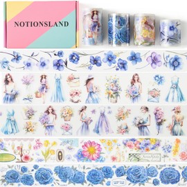 NOTIONSLAND 4 Rolls Aesthetic Washi Tape Set, PET Washi Tape, Multi-Pattern Decorative Washi Tape for Journaling, Bullet Journals, Planner, Art for Crafts - Gift Box