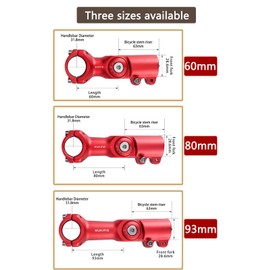 CYSKY 31.8 Stem 60mm 80mm 93mm Adjustable 0-90 Degree MTB Stem Mountain Bike Stem Riser Bicycle Handlebar Stem for Mountain Bike Road Bike BMX City Cycling (Red, 60mm)