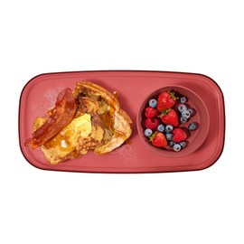 Madesmart Dipware Small Reusable Serving Tray for Appetizers and Snacks, Food-Safe Small Appetizer Serving Platter with Removable Dip Bowl, Red