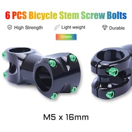 SPEEDWOX 6pcs Bicycle Stem Screw with Washers Set Titanium Alloy Bike Allen Hex Tapered Bolts Screw for MTB Road Bike Stem Parts,M5 x 16mm Green