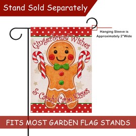 Selmad Christmas Gingerbread Wishes and Candy Cane Kisses Decorative Burlap Garden Flag, Xmas Home Yard Small Outdoor Decor, Winter Outside Decoration Double Sided 12 x 18