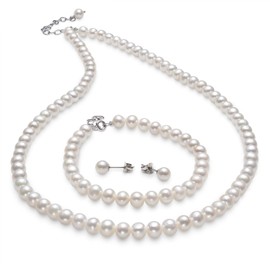 Freshwater Cultured Pearl Set for Women with Necklace Bracelet Stud Earrings