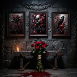 YULIDECO Paint by Numbers for Adults Beginners,Paint by Numbers Gothic 3-Piece Set，DIY Skull Acrylic Painting on Canvas for Home Wall Art Decor （12x16Inch）