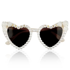Thyonta Artificial Pearl Bridal Sunglasses Fashionable Rhinestone-Encrusted Peach Heart Glasses with Monograms for Parties Ladies Dress Up Outdoor Sun Shades