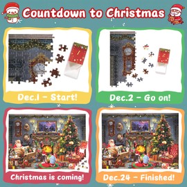 Advent Calendar 2024 Jigsaw Puzzle 1008 Pieces, Festive Fireplace 24 Days Advent Jigsaw for Kids Adults Christmas Countdown Calendar for Boys Girls, Holiday Puzzle