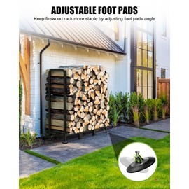 Brightown Firewood Rack Outdoor with Cover, 4FT Indoor Wood Rack for Firewood, Waterproof Fire Wood Holder Outside, Adjustable Heavy Duty Logs Stand Stacker Holder for Fireplace Patio Deck, Black