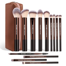 MAANGE 13 PCS Makeup Brushes Professional Travel Makeup Brush Set with Case (Coffee)