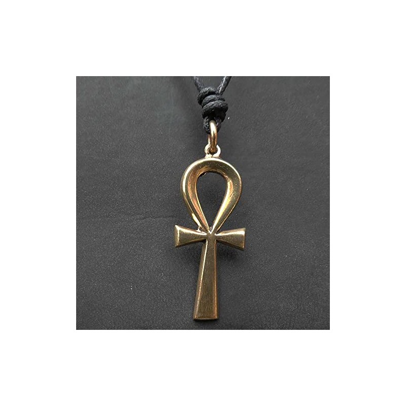 Ankh Egyptian Bronze Pendant Necklace Jewellery, incl black cotton sting,
