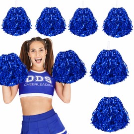 cssopenss 6 Pcs Pom Poms Cheerleading Metal Foil Blue Pom Poms Cheerleading with Plastic Handles Blue Pom Poms for Cheering in Sports Meet Competition Fields and Other Festive Occasions, 30 Grams