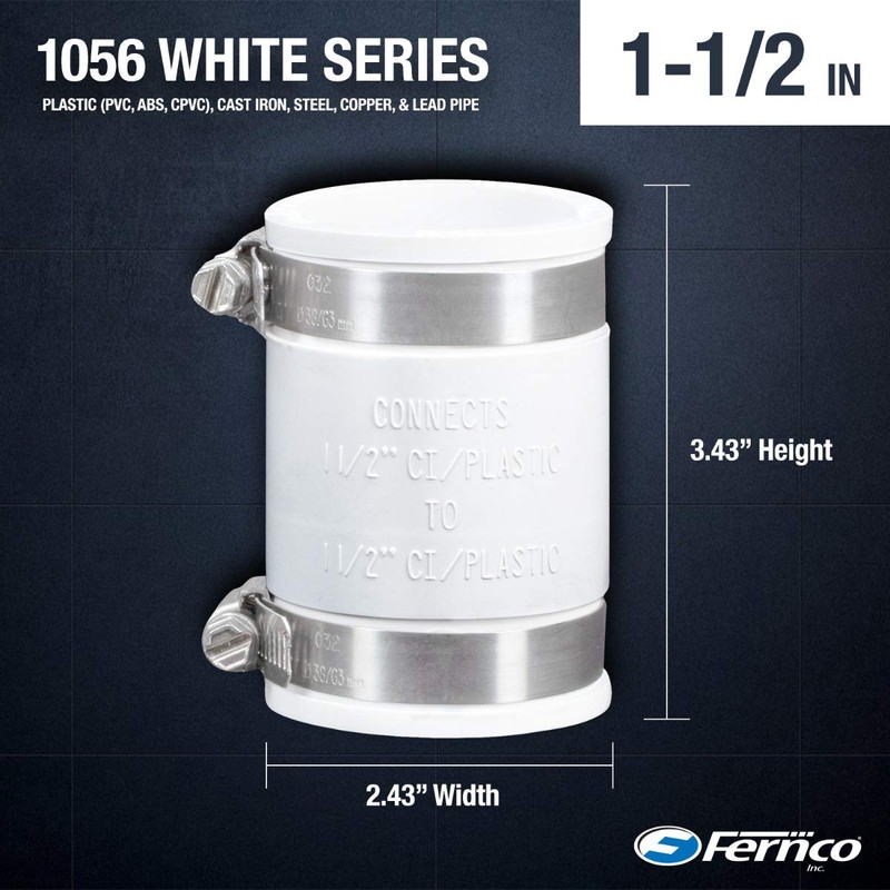 Fernco 1056-150 1-1/2-in. Flexible PVC Pipe Coupling for Cast Iron