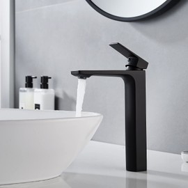 VOTON Black Vessel Sink Faucet Single Hole Tall Bathroom Faucet, Rv Lavatory Vanity Faucet Basin Mixer Faucet Solid Brass 1.2 GPM