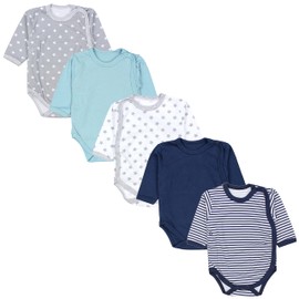 TupTam baby long sleeve wrap body girls body boys in a set of 5, Stripes Dark Blue Stars Gray Green, 68