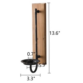 SOFE Hanging Metal Black Candle Holder Set of 2, Shabby Chic Design Rustic Wall Candle Sconces with Wood Board 13" Tall, Wall Mounted Tapered Candlestick Holders for Living Room, Fireplace