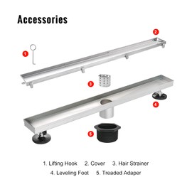 SaniteModar Linear Shower Drain, Shower Drain 28 inch 2 in 1 Tile Insert Cover, Brushed 304 Stainless Steel Linear Drain with Leveling feet and Hair Strainer
