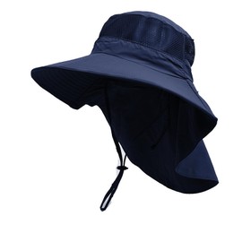 Outdoor Sun Hat for Men Women with Neck Flap, UPF 50+UV Protection Wide Brim Fishing Hats Breathable Bucket Hat Navy