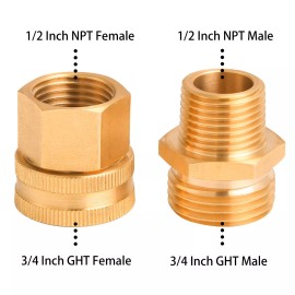 M MINGLE Garden Hose Adapter, 3/4 Inch GHT to 1/2 Inch NPT, Double Male and F...