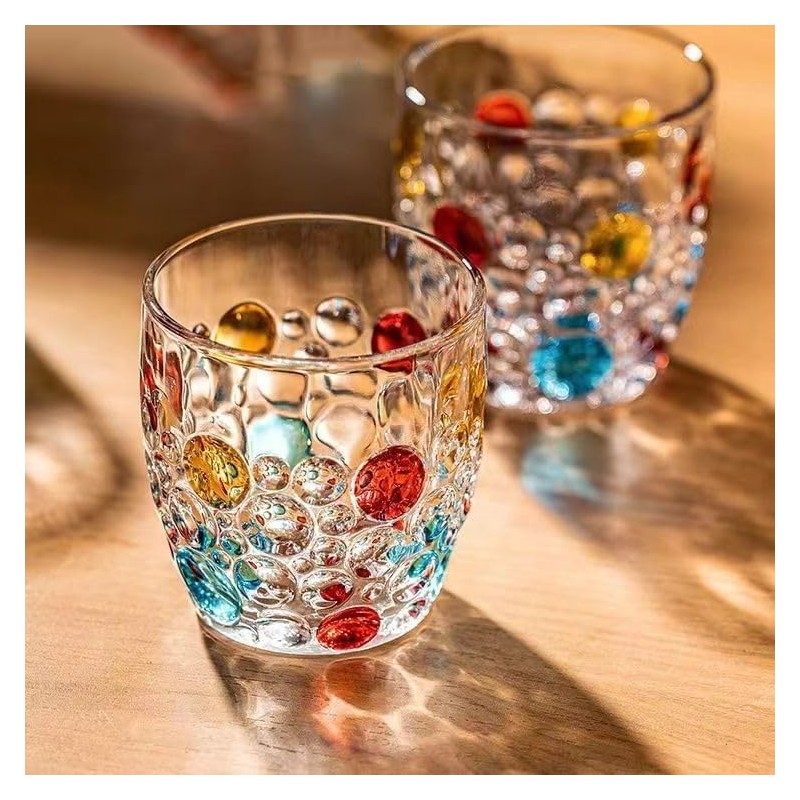 JQWIN AlifordGlass Glass Tumblers with Colorful Patterns, Lead-Free, Set of