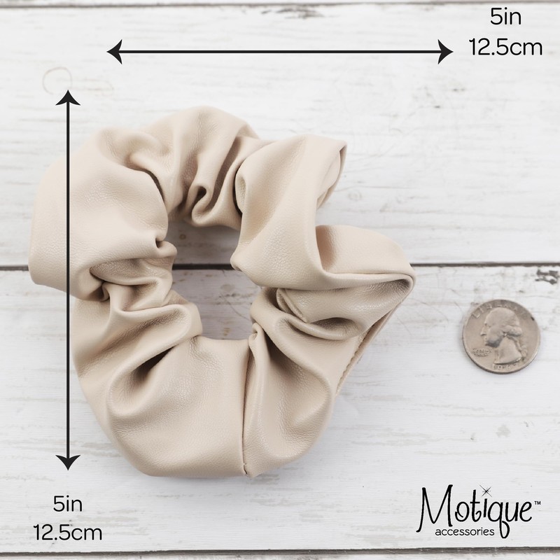 Motique Accessories Vegan Leather Look Scrunchie (Cream), 1 Count (Pack