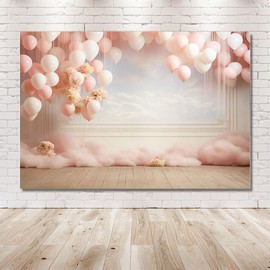 MEHOFOND 7x5ft Girl Birthday Photography Background Pink White Balloons Vintage Wall Banner Maternity Art Portrait Decor Photo Backdrop Studio