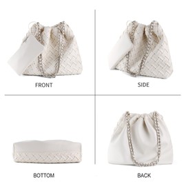 Hnycinj Vegan Leather Hobo Bag,Shoulder Bag for Women,Large Tote Bag With Chain Strap,Woven Soft Leather Handbag With Purse