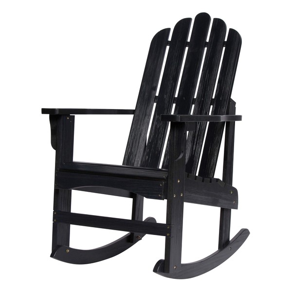 Shine Company 4699BK Marina Adirondack Porch Rocker | Indoor/Outdoor Wood Rocking Chair – Black