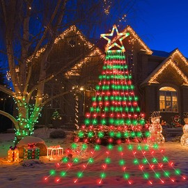 Christmas Decorations Outdoor Lights,11.5 ft 317 LED Star Christmas Tree Lights,8 Memory Lighting Modes&Timer Christmas Star Lights for Yard,Wedding,Party,Christmas Decorations (Red+Green)