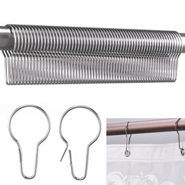 REJOECE Pack of 75 Shower Curtain Rings Stainless Steel Shower Curtain Hooks, Shower Curtain Rings, Metal Stainless Steel Hanging Rings for Bathroom, Bedroom, Kitchen, Curtain Rods (Silver
