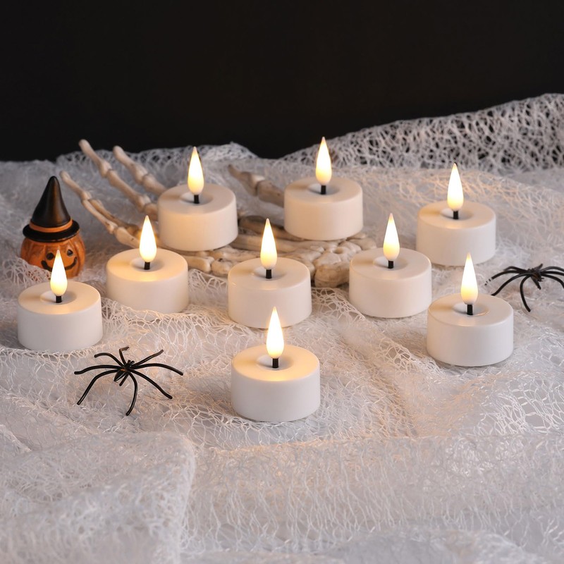 Eywamage White LED Tealights with Remote Batteries, Flickering Flameless Tea