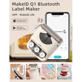 MakeID Q1 Label Maker Machine with 3 Tapes - Portable Bluetooth Label Makers for Home & Office Organization - Compatible with Apple iOS & Android - Clear Prints, Custom Templates & Fonts, Retro Design