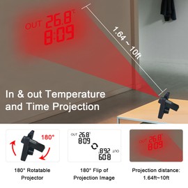 KETOTEK Digital Projection Alarm Clock for Bedroom Ceiling Wall VA LCD Display Radio Controlled Weather Station Indoor Outdoor Temperature Humidity Monitor with 3 Remote Sensors