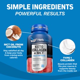 Herbtonics Keto Gummies with MCT + Collagen | Sugar Free MCT Oil Capsules | Anti Aging, Hair Growth, Skin Care & Strong Nails Protein Collagen Gummies | On-The-Go Keto Gummy