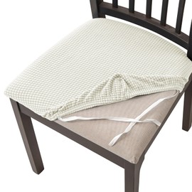 HOMECOVER Dining Room Chair Seat Covers, Set of 4, Stretch Jacquard Chair Cover, Seat, Removable, Washable, for Dining Room, Kitchen, Office Chairs, Hotel, White, Set of 4