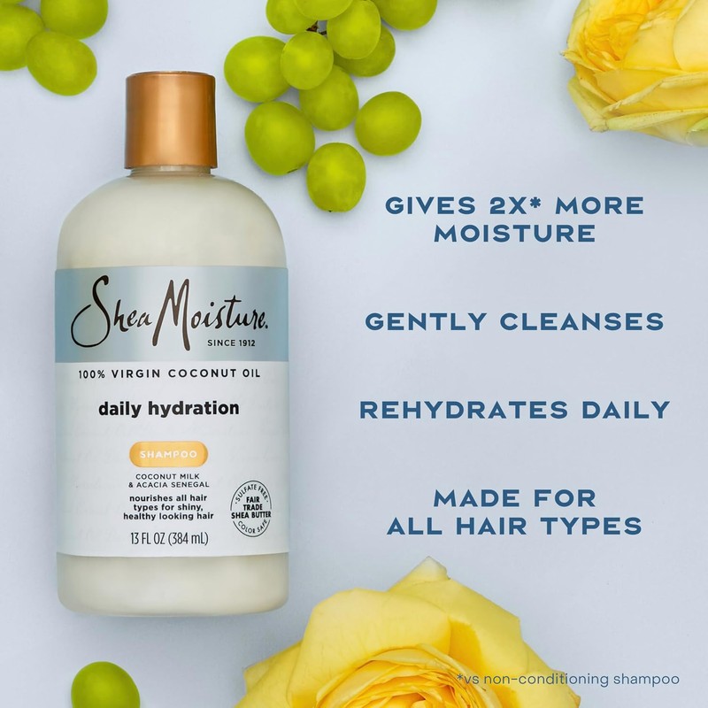 SHEA MOISTURE Daily Hydration Shampoo, Blanco, Coco, 384 Mililitro