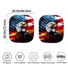 Suhoaziia American USA Flag Eagle 2 Pieces Car Windshield Sun Shade Foldable Sunshade, Car Sun Shield for Automotive Interior Sun Protection Independence Day, Universal Fit Most Vehicles
