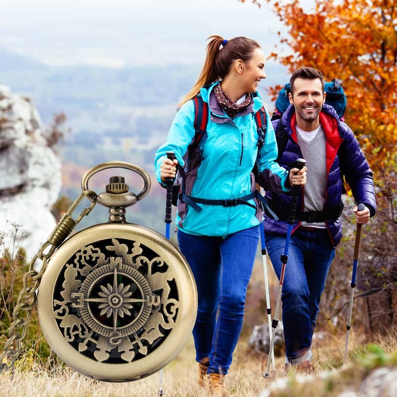 Outdoor Compass with Metal Chains, Retro Compass with Luminous Numerals,