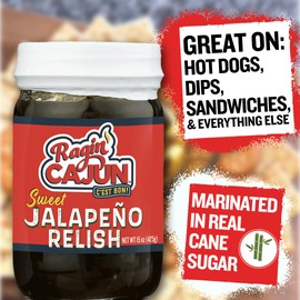 Sweet Jalapeno Relish - 15 oz Jar, All Natural - Spicy Sweet Louisiana Condiment for Dips, Hot Dogs, Sanwiches, Salads & More by Ragin' Cajun