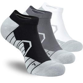 Hylaea No Show Athletic Running Socks for Men & Women Cushioned Compression No Show Socks (3 Pairs Black Grey White, Small)